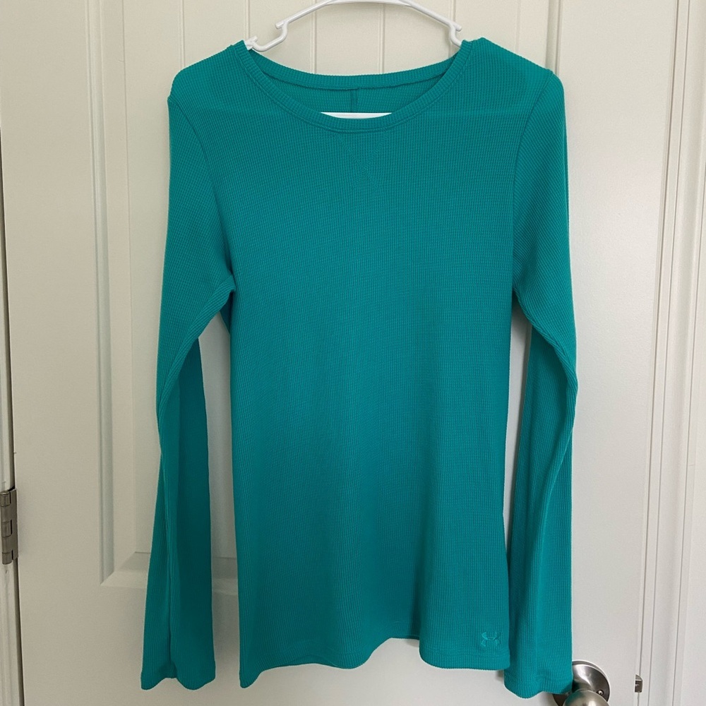 EUC Under Armour women’s waffle knit turquoise long sleeve shirt medium